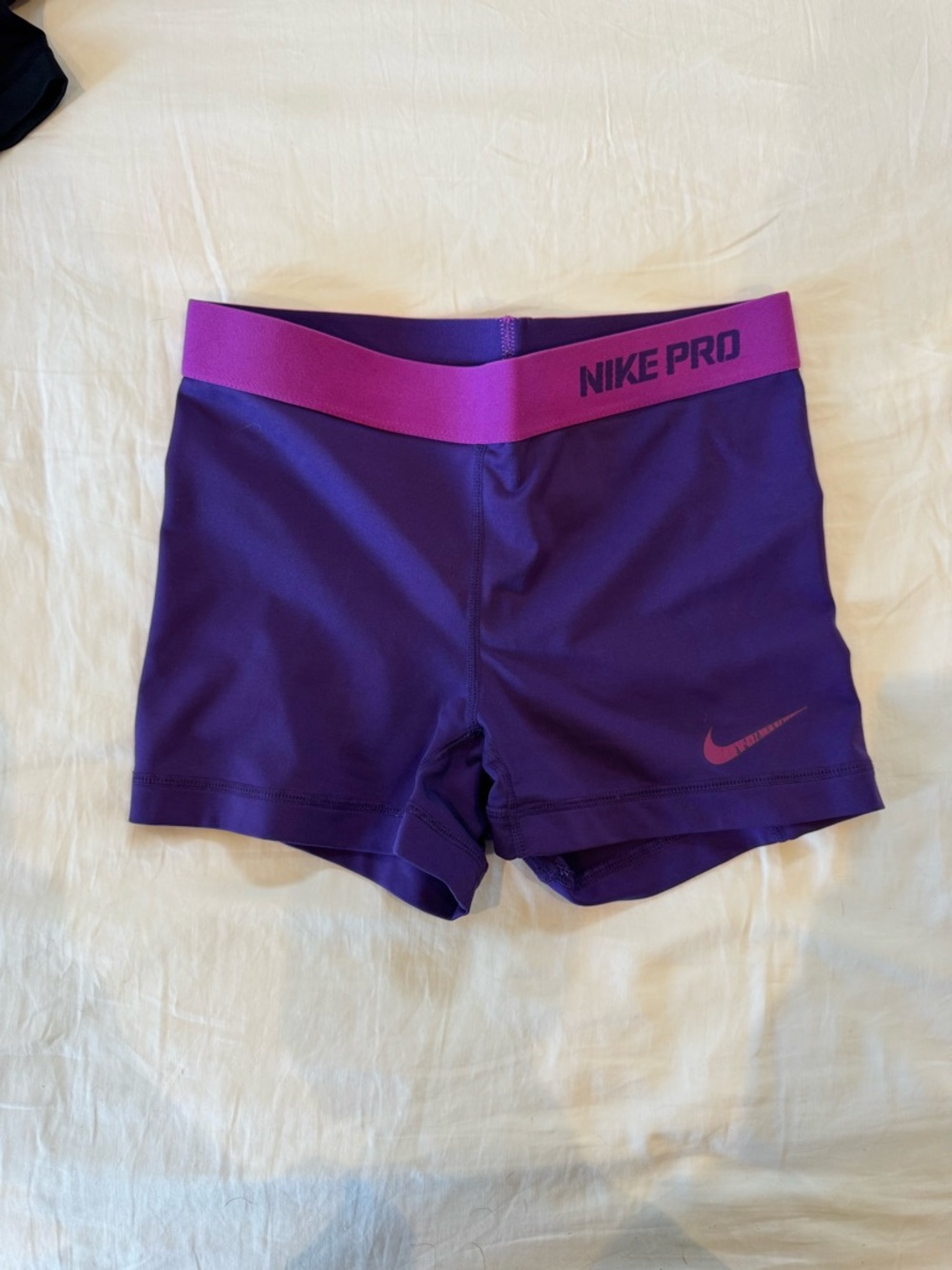 Nike Pro Purple Athletic Shorts with Pink Waistband